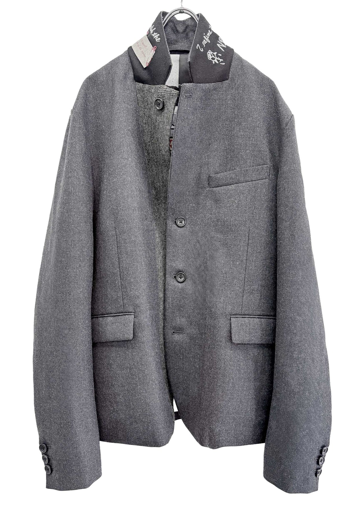 【NEW】　WOOL SERGE ASYMMETRY LAPEL JK / Lining all-over print