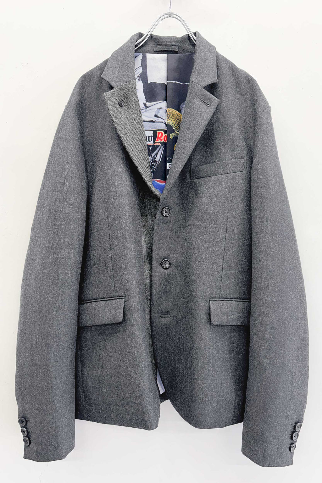 【NEW】　WOOL SERGE ASYMMETRY LAPEL JK / Lining all-over print