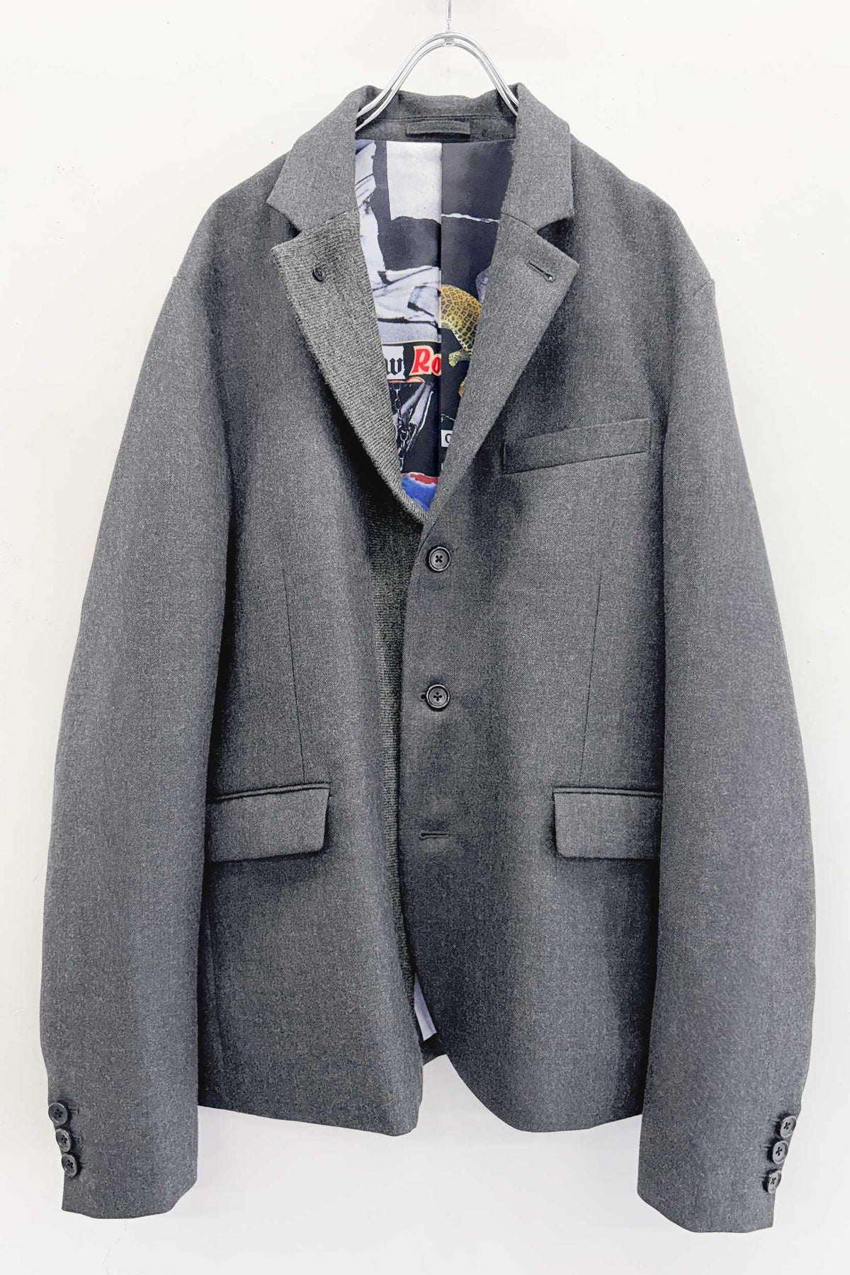 【NEW】　WOOL SERGE ASYMMETRY LAPEL JK / Lining all-over print