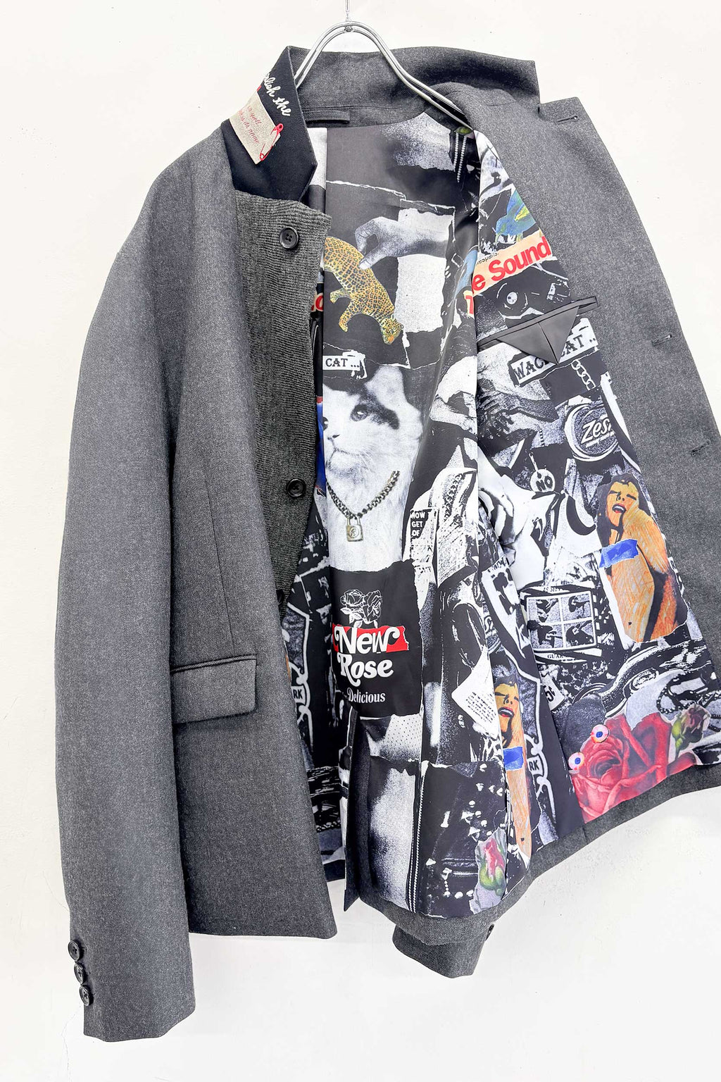 【NEW】　WOOL SERGE ASYMMETRY LAPEL JK / Lining all-over print