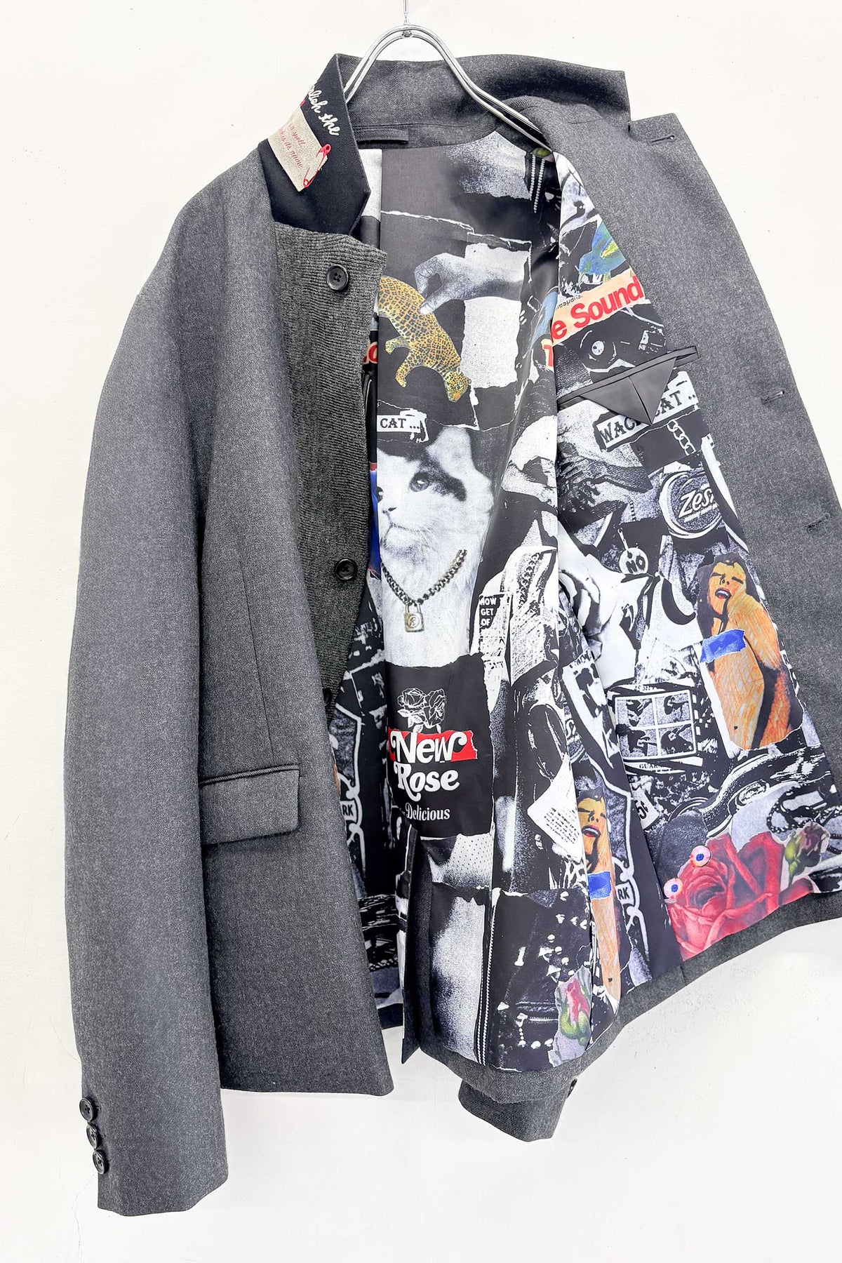 【NEW】　WOOL SERGE ASYMMETRY LAPEL JK / Lining all-over print