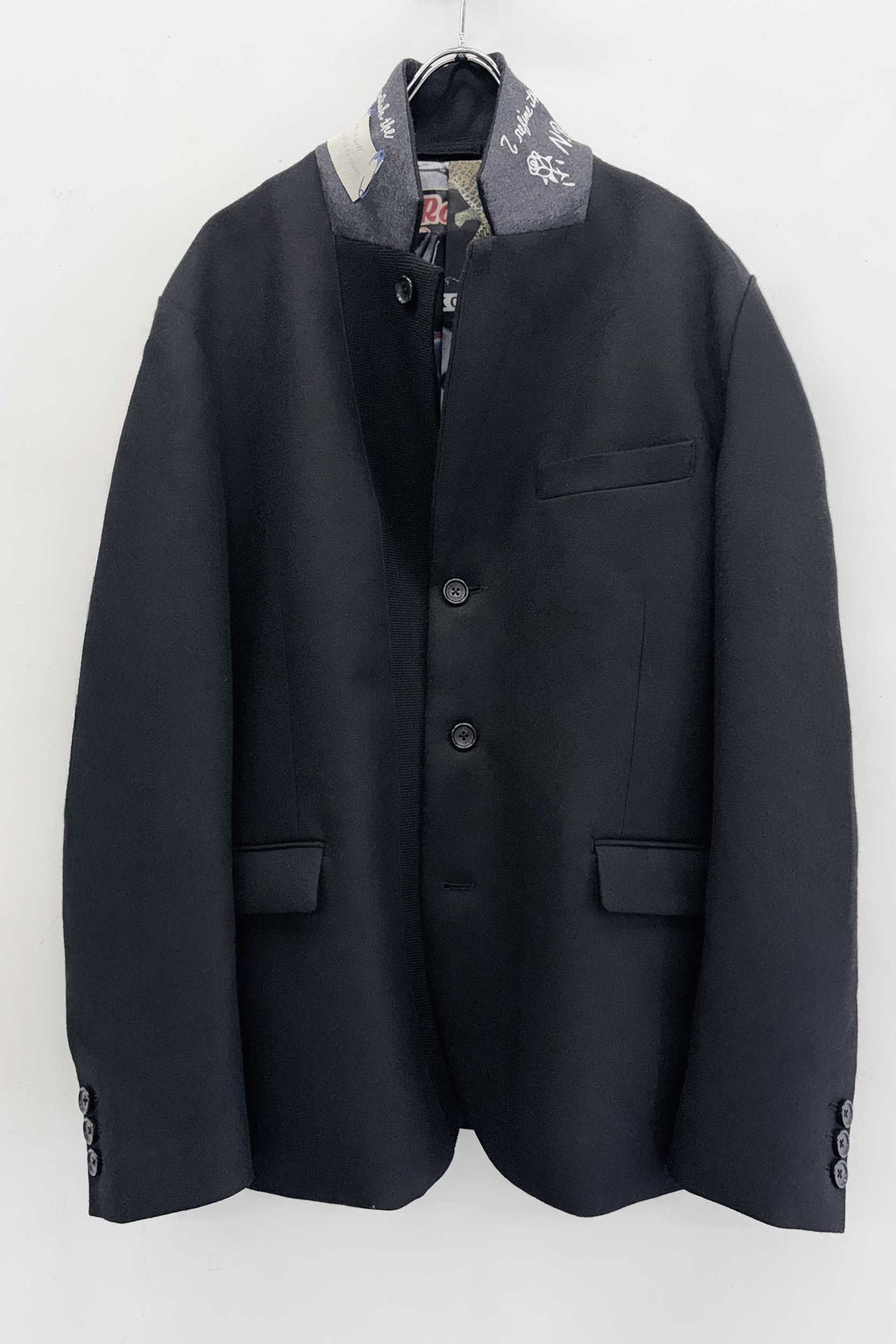 【NEW】　WOOL SERGE ASYMMETRY LAPEL JK / Lining all-over print