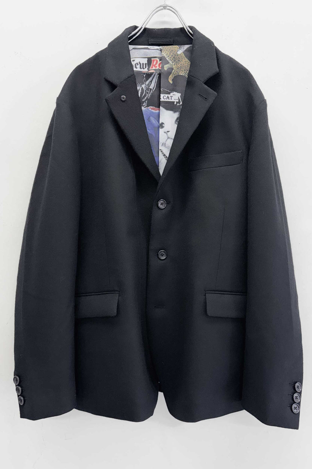 【NEW】　WOOL SERGE ASYMMETRY LAPEL JK / Lining all-over print