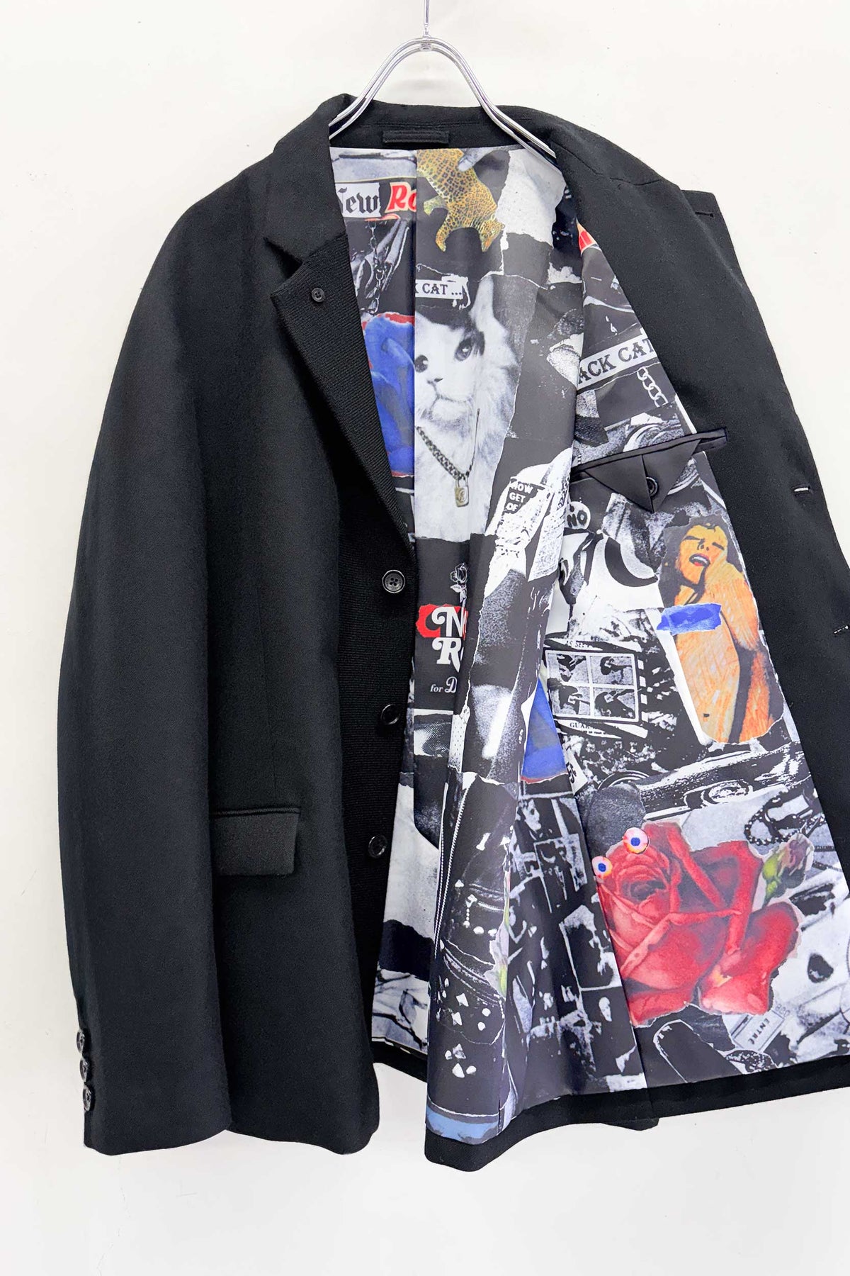 【NEW】　WOOL SERGE ASYMMETRY LAPEL JK / Lining all-over print