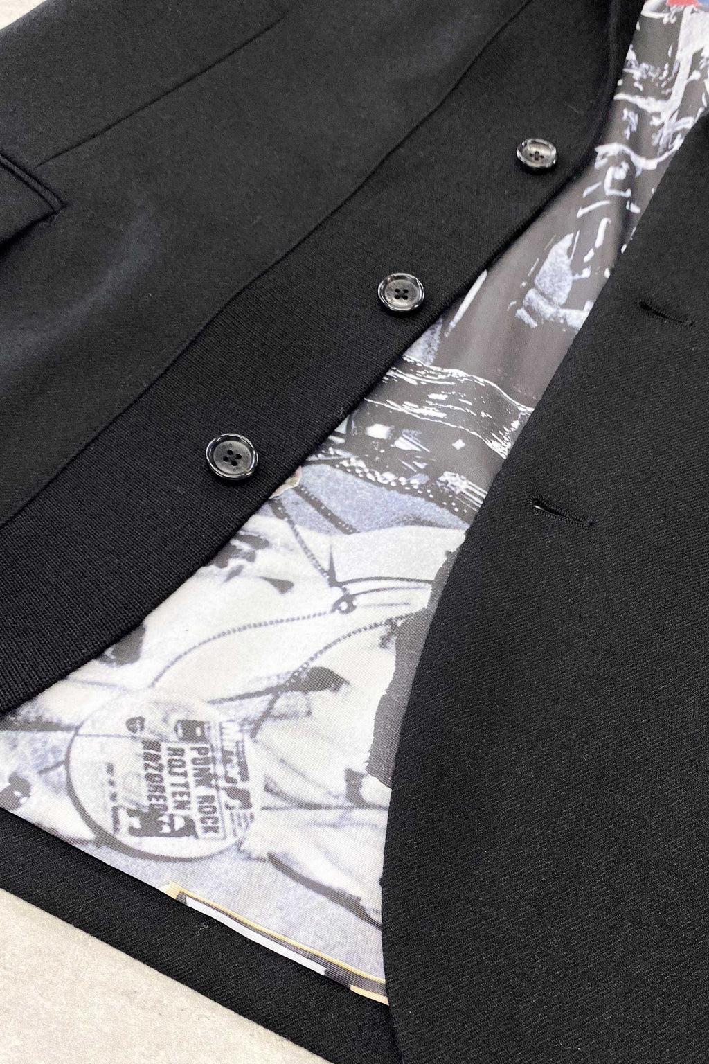 【NEW】　WOOL SERGE ASYMMETRY LAPEL JK / Lining all-over print