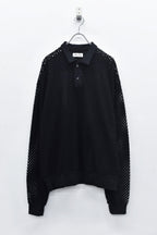 Punched Fabric Long-sleeved Polo Shirt