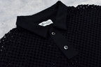 Punched Fabric Long-sleeved Polo Shirt