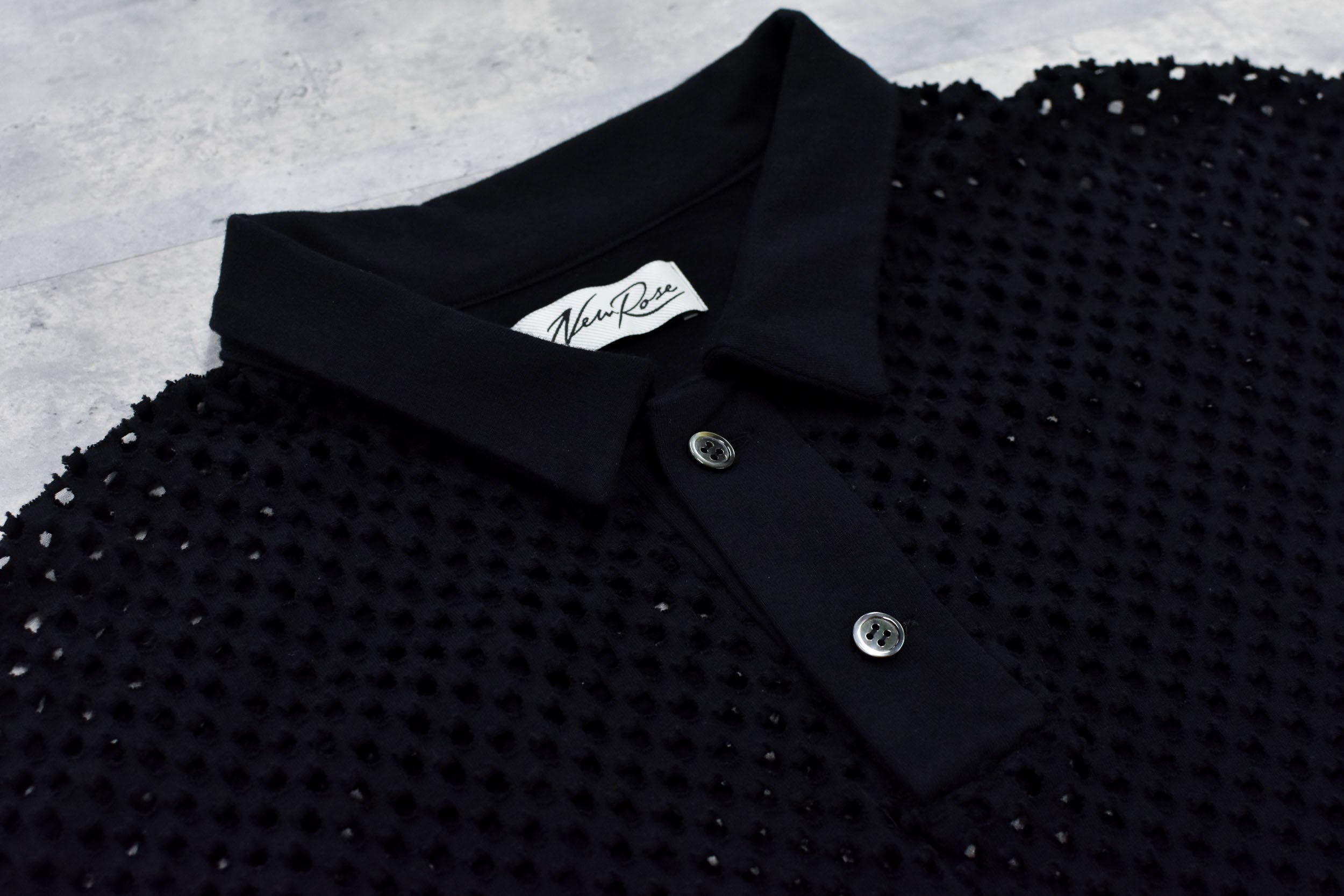 Punched Fabric Long-sleeved Polo Shirt