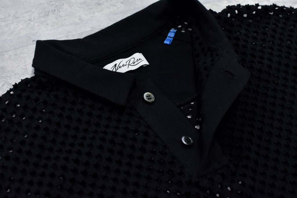 Punched Fabric Long-sleeved Polo Shirt