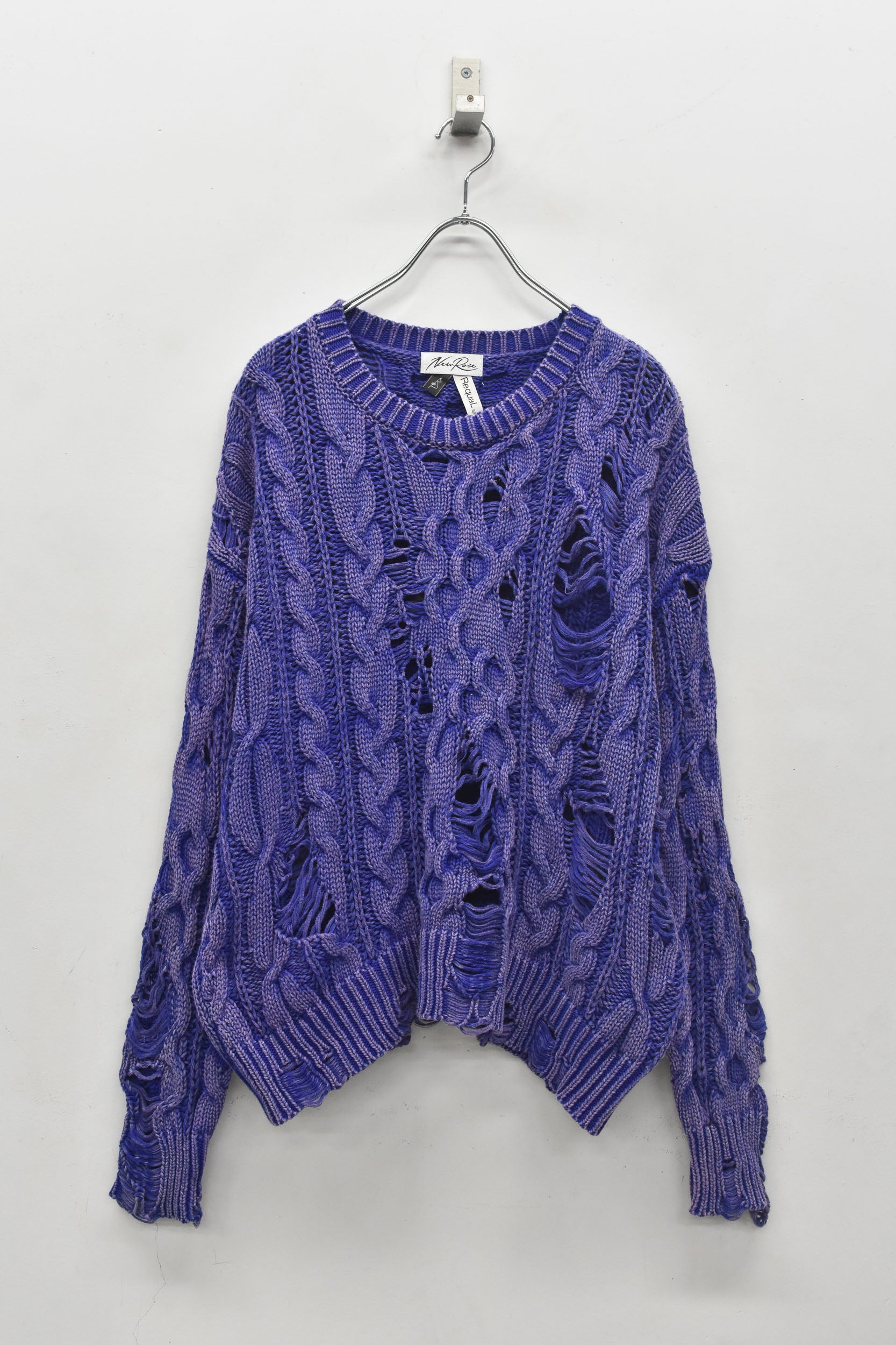 Rope Knitting Pigment Destroy  Pullover