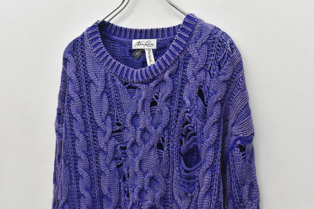 Rope Knitting Pigment Destroy  Pullover