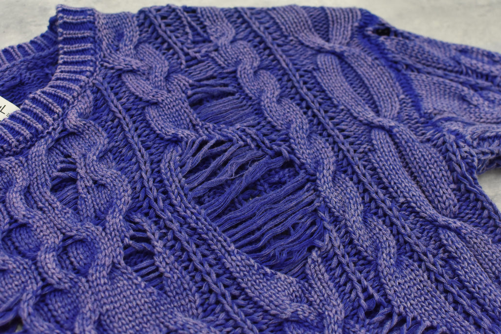 Rope Knitting Pigment Destroy  Pullover