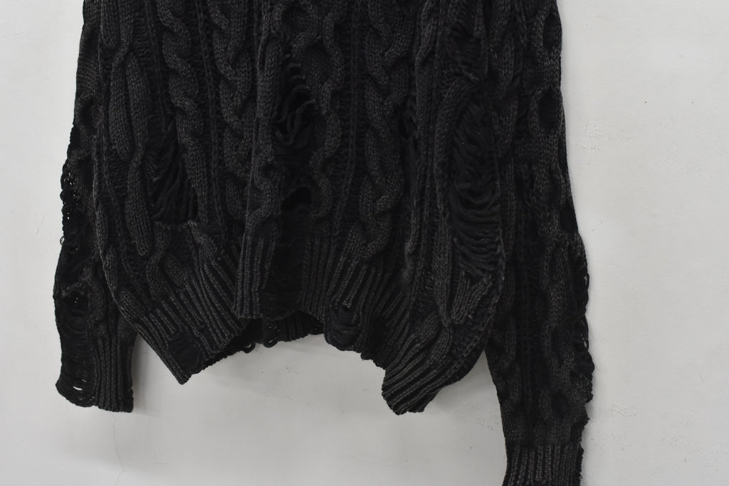 Rope Knitting Pigment Destroy  Pullover