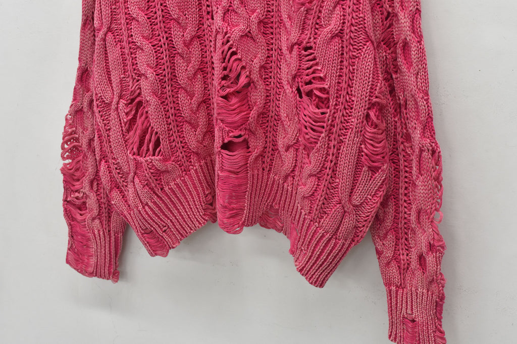 Rope Knitting Pigment Destroy  Pullover