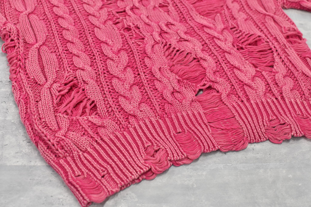 Rope Knitting Pigment Destroy  Pullover